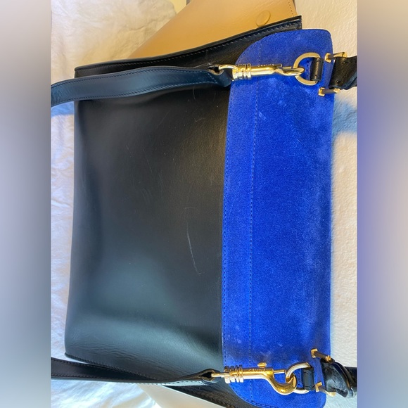 Celine trapeze bag. Bright blue suede and black leather - Picture 3 of 11